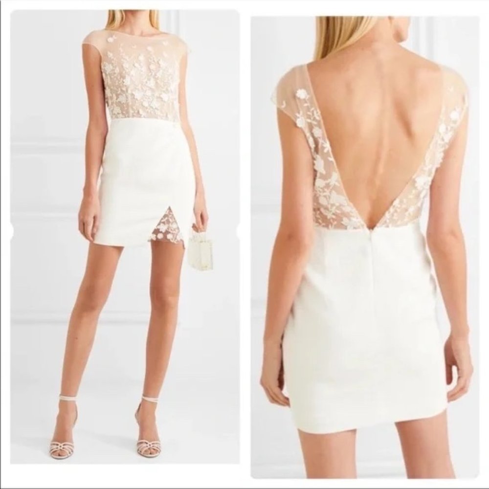 Rime Arodaky Eleonora Embroidered Tulle and Crepe Mini Dress